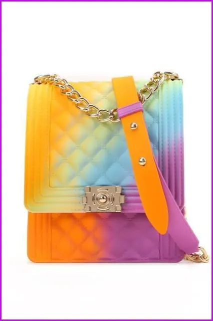 Rainbow Vertical Rhombic Bag Diagonal Bag Chain Jelly Bag F644