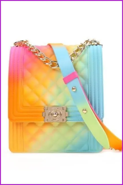 Rainbow Vertical Rhombic Bag Diagonal Bag Chain Jelly Bag F644