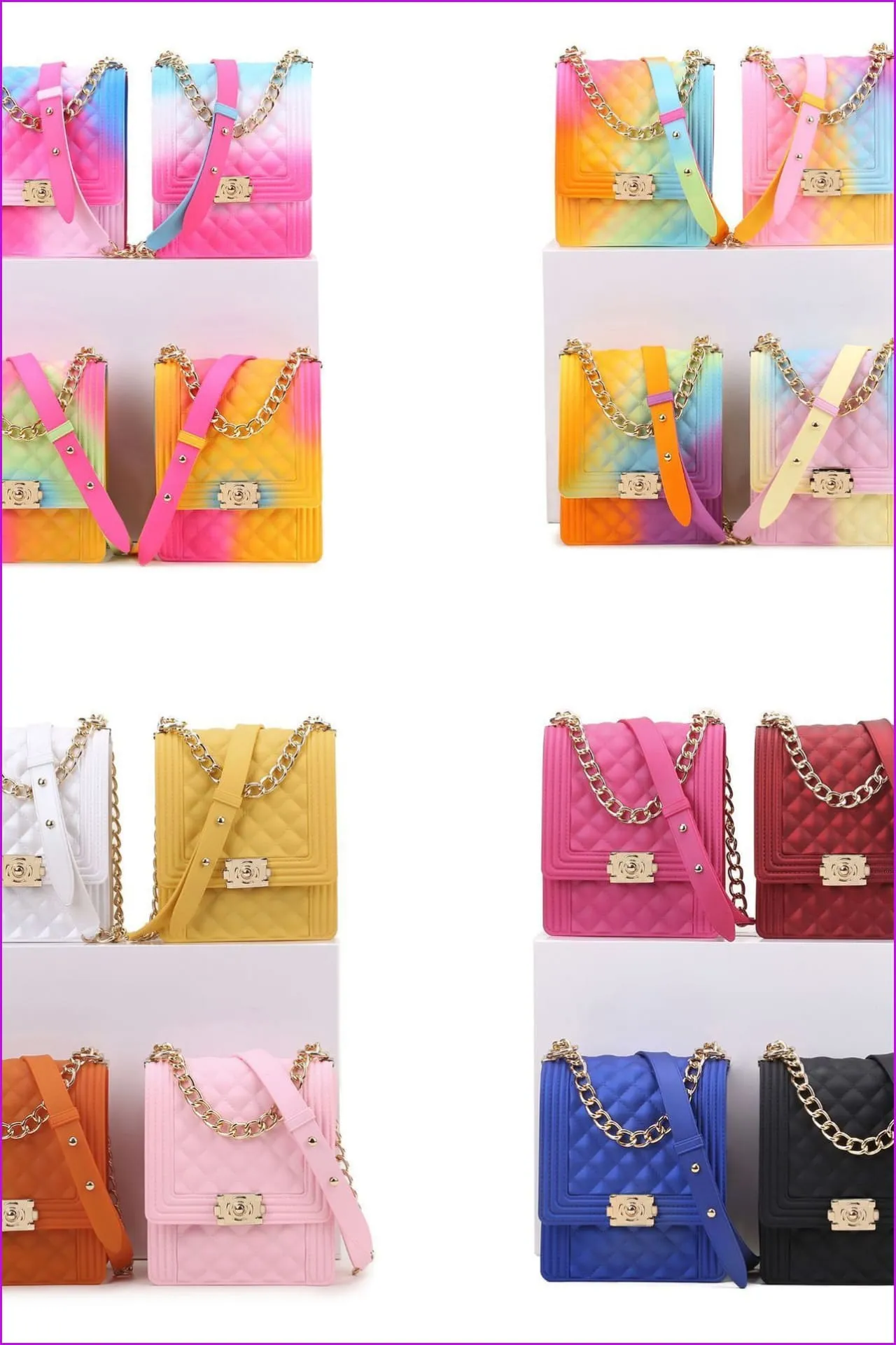 Rainbow Vertical Rhombic Bag Diagonal Bag Chain Jelly Bag F644