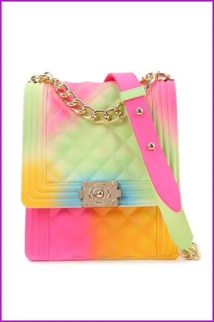 Rainbow Vertical Rhombic Bag Diagonal Bag Chain Jelly Bag F644