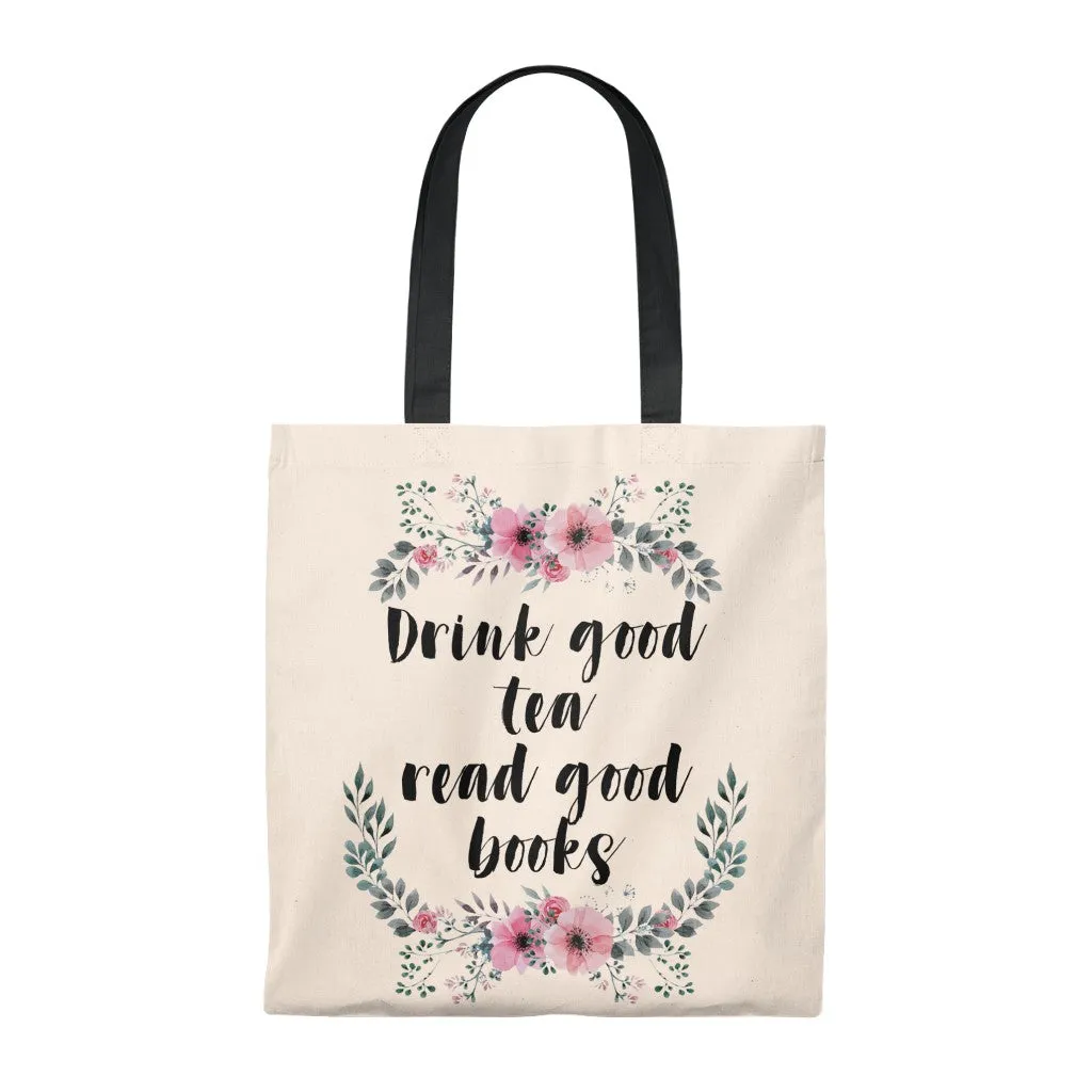 Read Good Books Floral Canvas Tote Bag - Vintage style