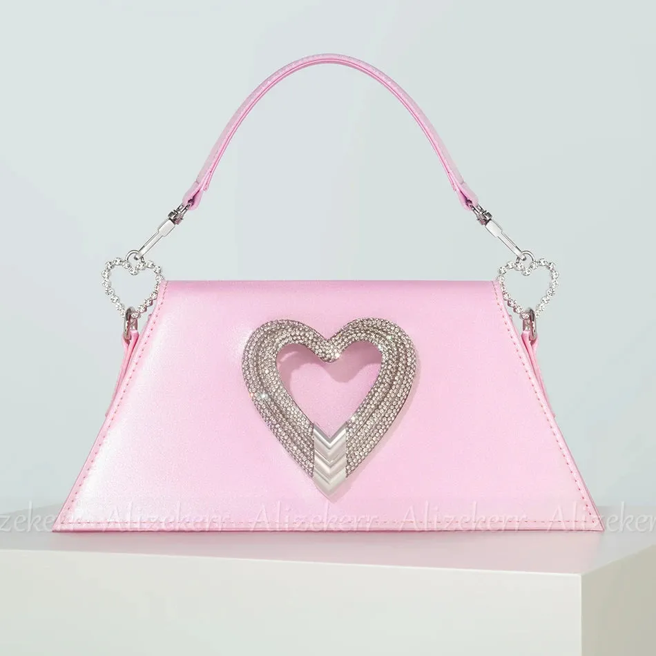 Rhinestone Heart Shaped Satin Handbags and Purses