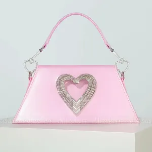 Rhinestone Heart Shaped Satin Handbags and Purses