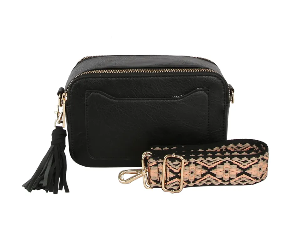 SMOOTH ZIPPER TASSEL CROSSBODY WITH GUITAR STRAP