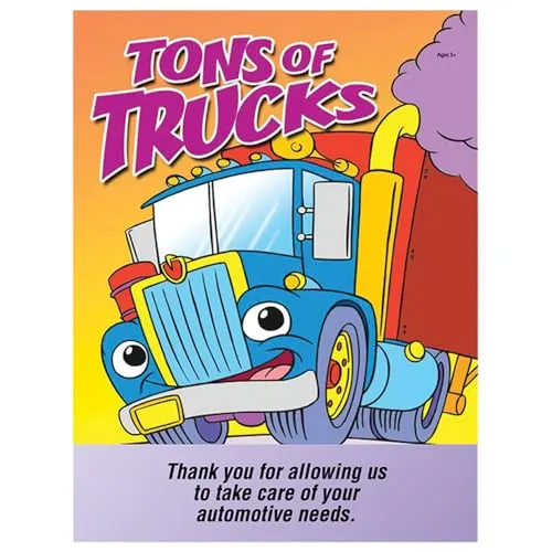 Tons of Trucks Children's Coloring Book for Automotive Dealerships and Service Departments - 8" × 10.5" Book (16 Pages), Set of 4 Designs for Engaging Young Visitors