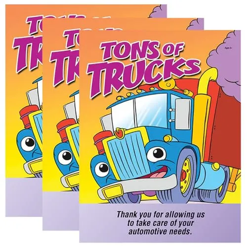 Tons of Trucks Children's Coloring Book for Automotive Dealerships and Service Departments - 8" × 10.5" Book (16 Pages), Set of 4 Designs for Engaging Young Visitors