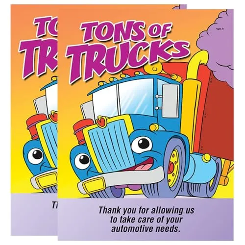 Tons of Trucks Children's Coloring Book for Automotive Dealerships and Service Departments - 8" × 10.5" Book (16 Pages), Set of 4 Designs for Engaging Young Visitors