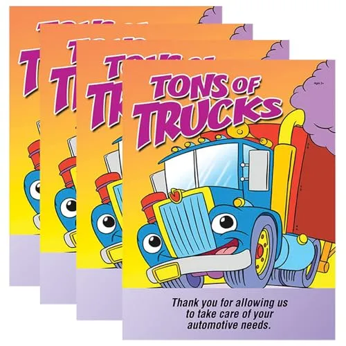 Tons of Trucks Children's Coloring Book for Automotive Dealerships and Service Departments - 8" × 10.5" Book (16 Pages), Set of 4 Designs for Engaging Young Visitors