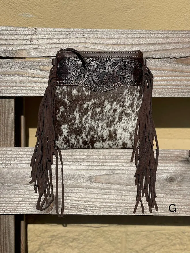 Top Notch Accessories 3016CF Betty Cowhide Crossbody Fringe Purse In Coffee