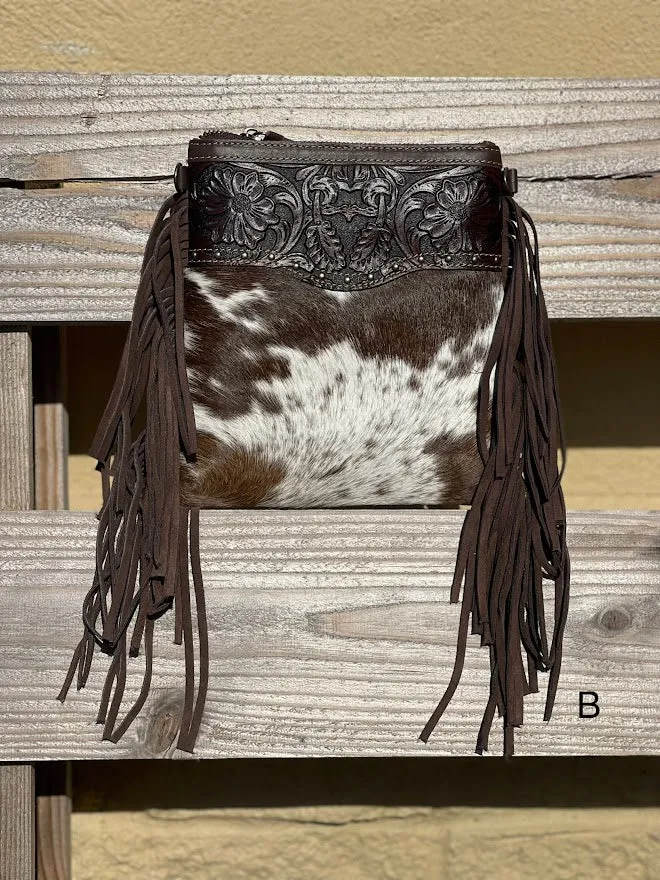 Top Notch Accessories 3016CF Betty Cowhide Crossbody Fringe Purse In Coffee