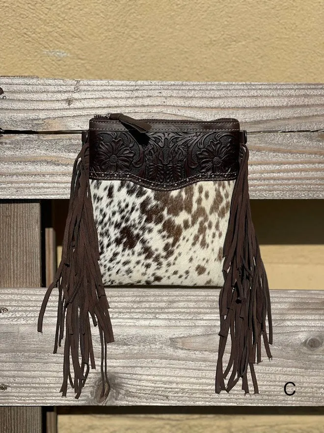 Top Notch Accessories 3016CF Betty Cowhide Crossbody Fringe Purse In Coffee