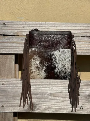 Top Notch Accessories 3016CF Betty Cowhide Crossbody Fringe Purse In Coffee