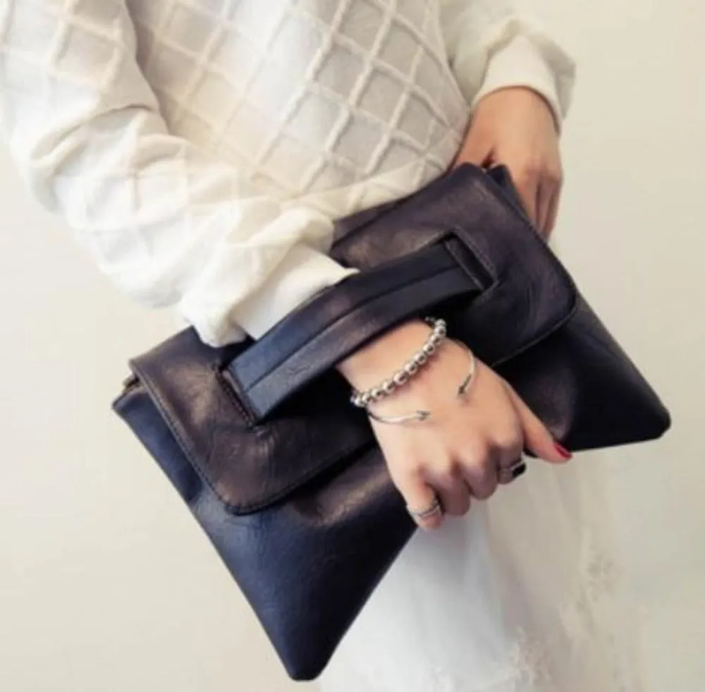 Womens Faux Leather Envelope Clutch Bag