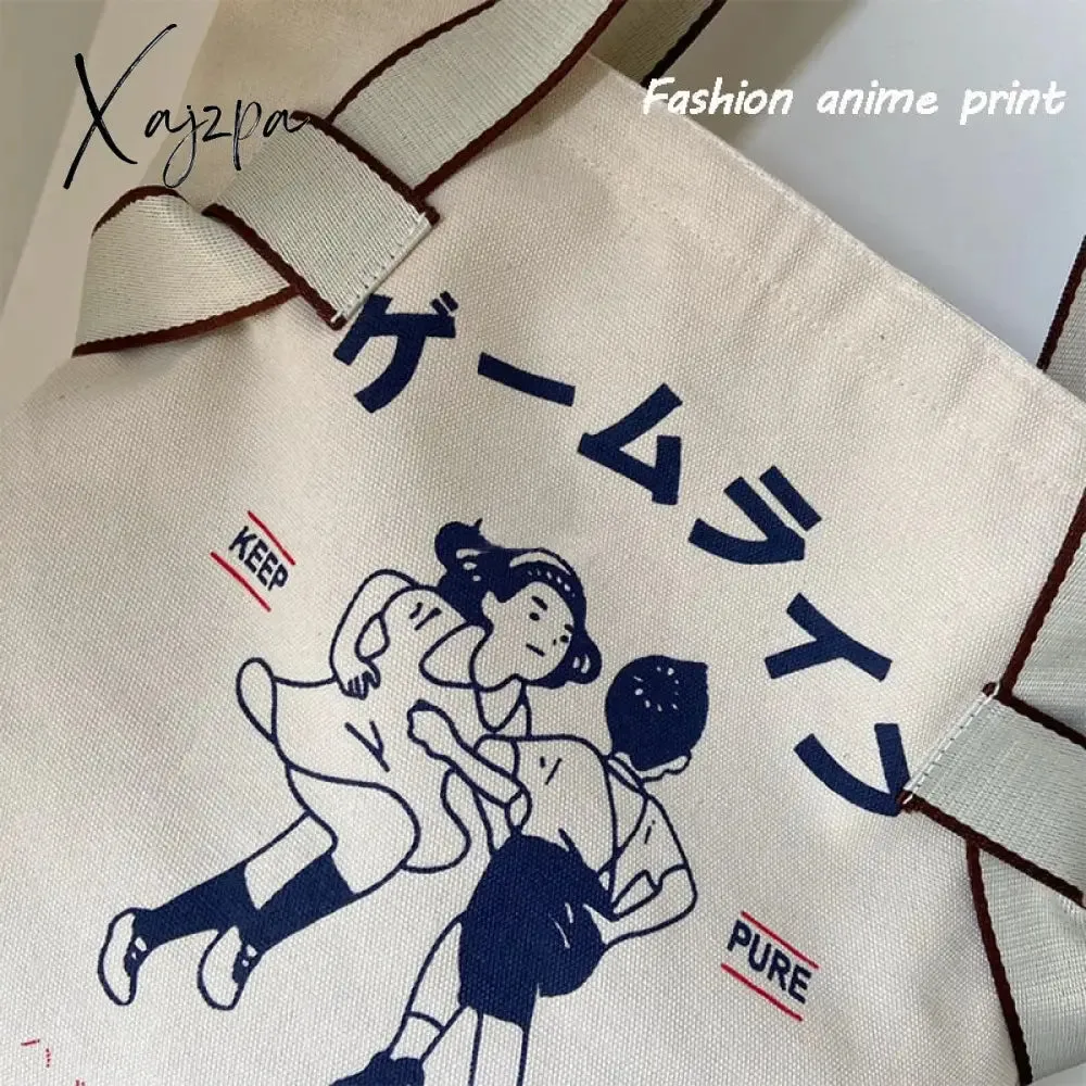 Xajzpa - Canvas Tote Bag for Women Designer Handbag Brand Lady's Shopper Japanese Style Retro Cartoon Print Girls Shoulder Bag