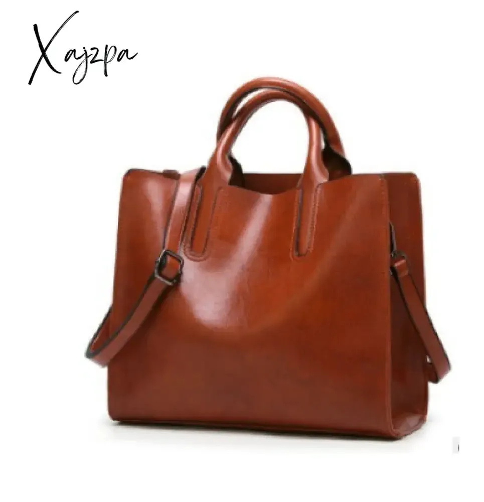 Xajzpa - Vintage Genuine Leather Bags Women Messenger Bags High Quality Oil Wax Female Leather Handbags Ladies Shoulder Bag New C836