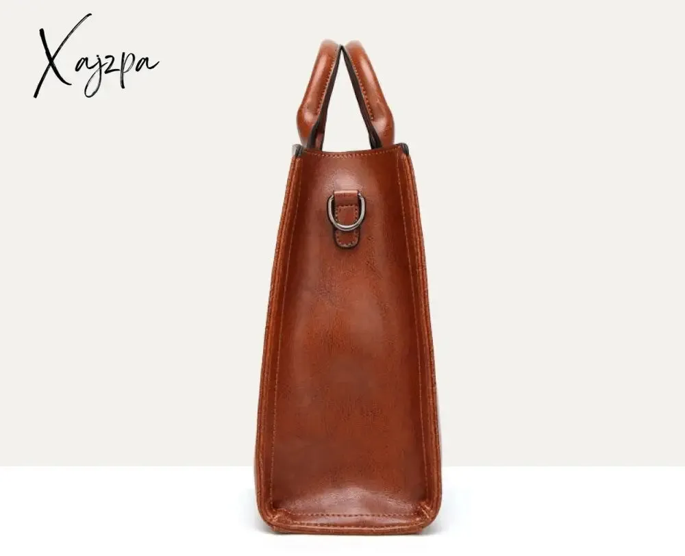 Xajzpa - Vintage Genuine Leather Bags Women Messenger Bags High Quality Oil Wax Female Leather Handbags Ladies Shoulder Bag New C836