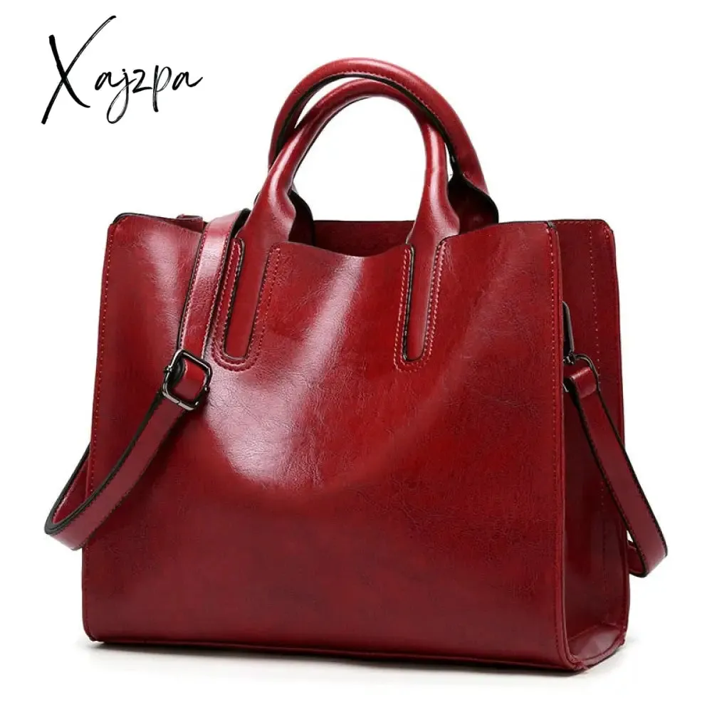 Xajzpa - Vintage Genuine Leather Bags Women Messenger Bags High Quality Oil Wax Female Leather Handbags Ladies Shoulder Bag New C836